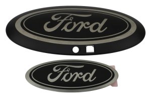 Ford Super Duty Emblem Kit - Front + Rear - Ford Racing - Oval Emblem w/Camera, Smoked Chrome - Black - `20-`22